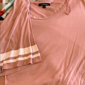 Blush colored tee with white stripes